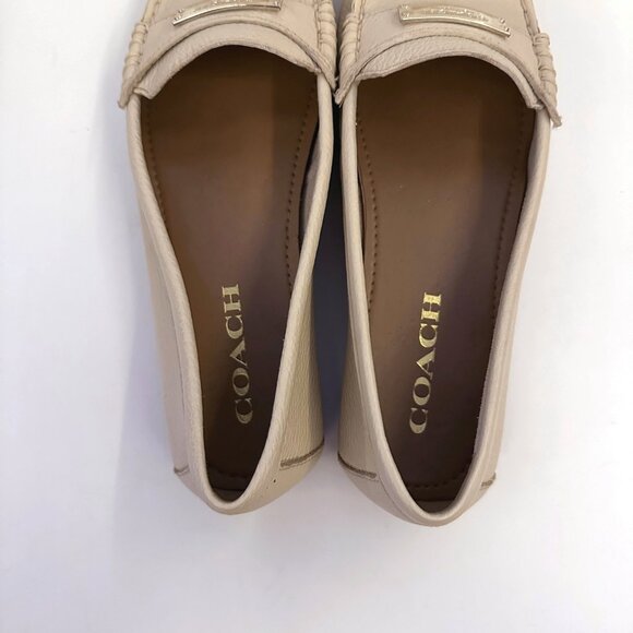 COACH (8) Fredrica Milk Loafer Flats Pebble Grain Leather Gold Beige Stone Taupe - Picture 7 of 14